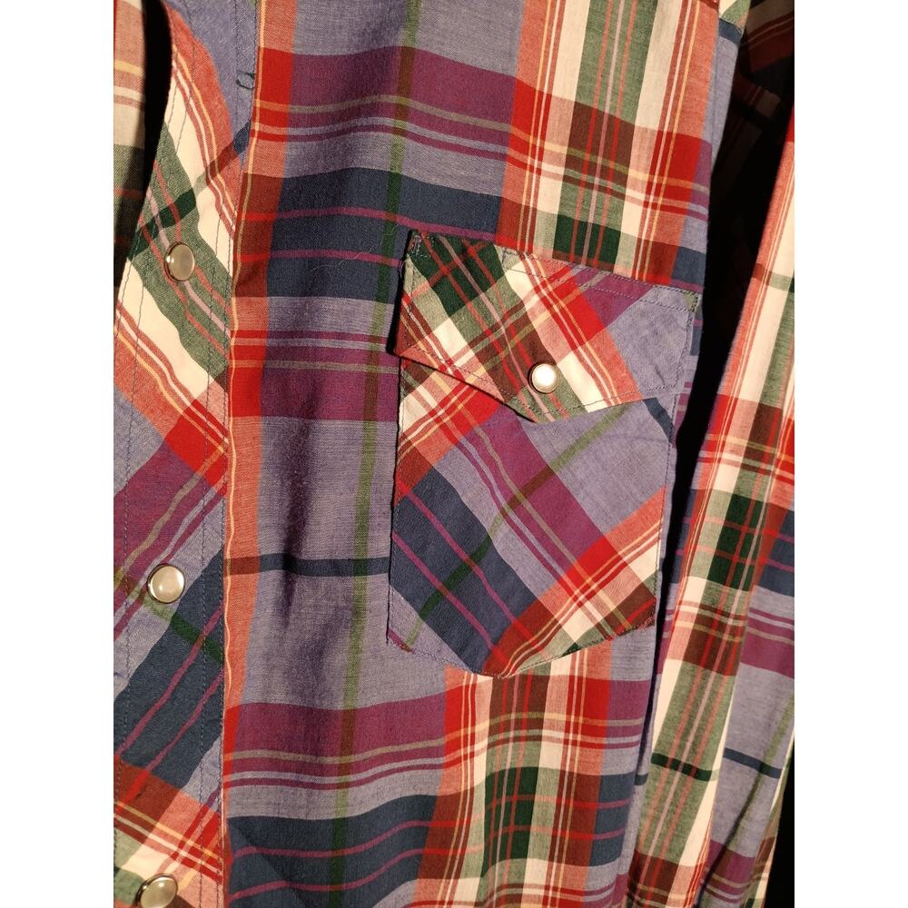 Wrangler Big Man 3X Blue Purple Plaid Pearl Snap Western Shirt Long Sleeve - Picture 3 of 5